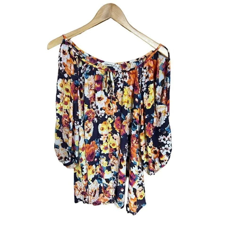 Liberty Love 1X Cold Shoulder Floral Blouse